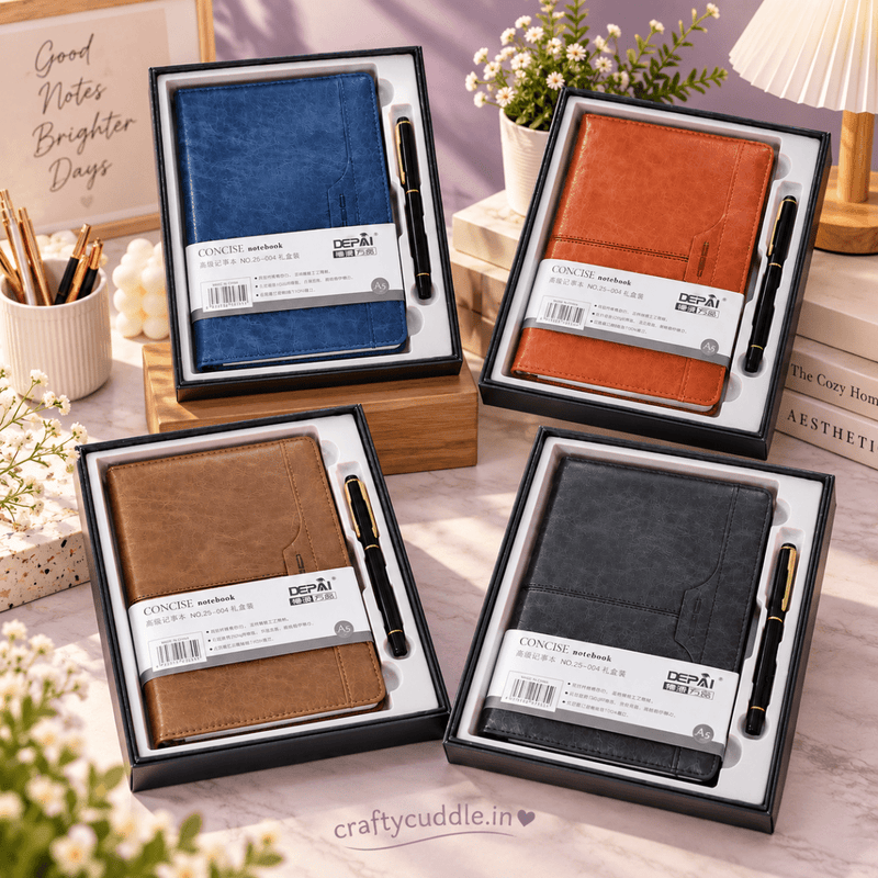 Premium A5 Leather Finish Notebook & Pen Gift Set (1Pc)