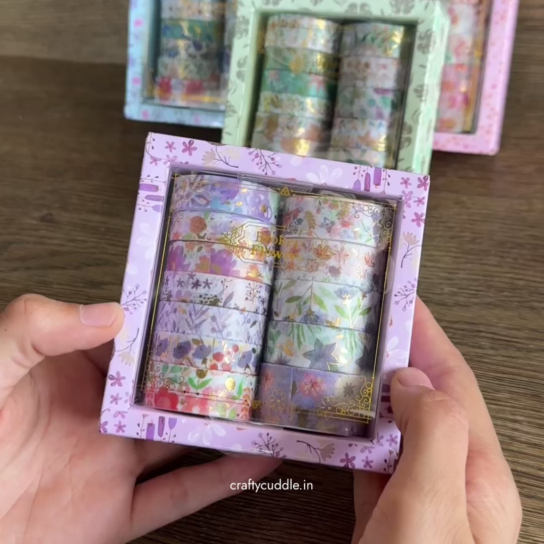 Purple Floral Washi Tape Set- 12 Rolls