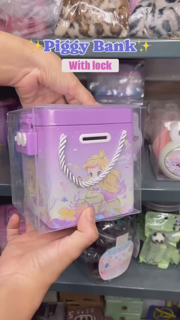 Detailed view of a piggy bank with a locker in the background
