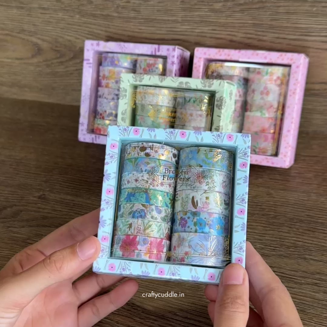 Sky Blue Floral Washi Tape Set- 12 Rolls