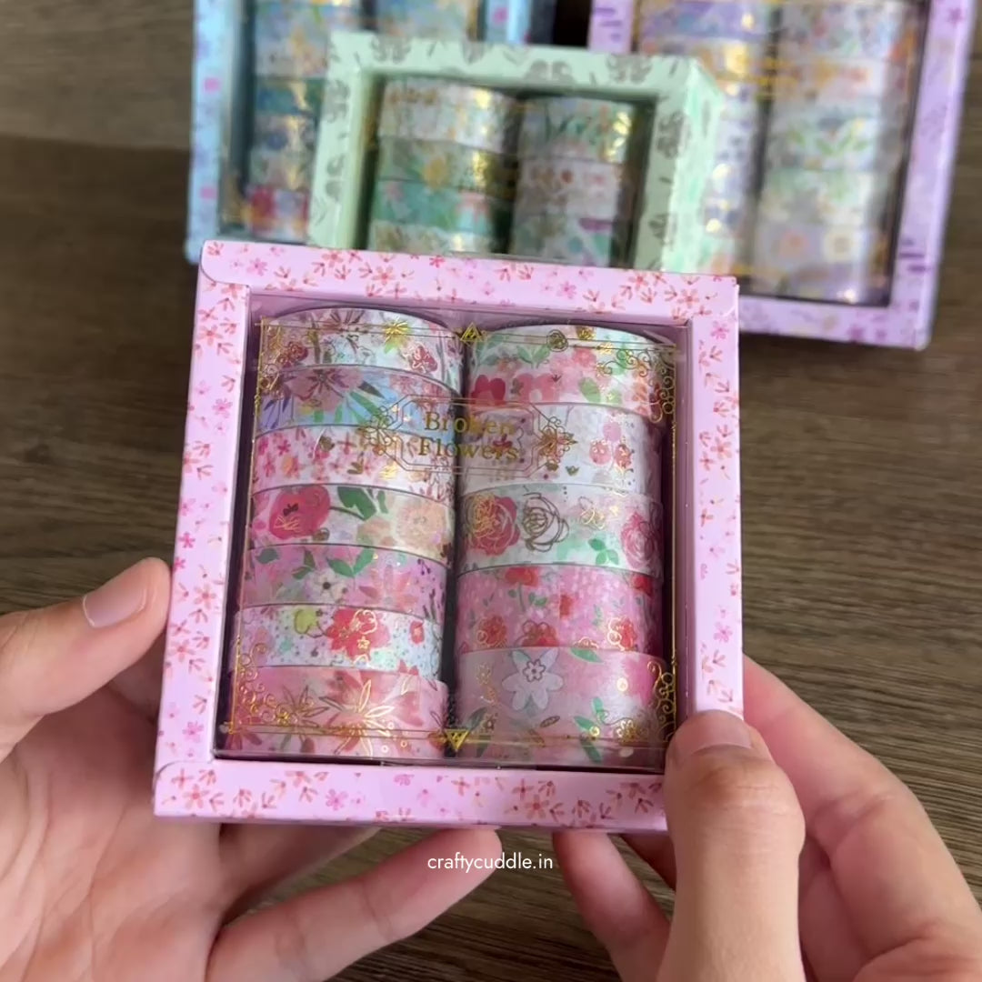 Pink Floral Washi Tape Set- 12 Rolls