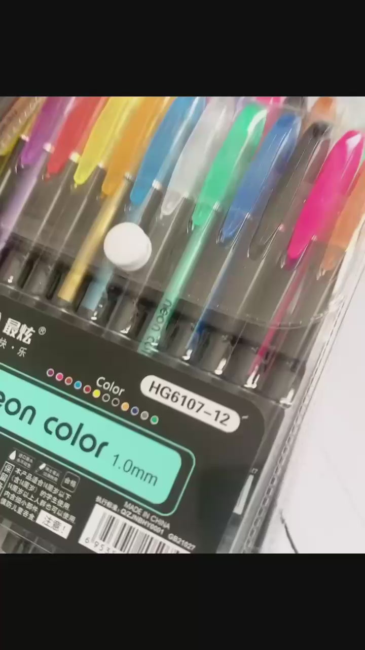 Glitter Neon Gel Pens - Pack of 12