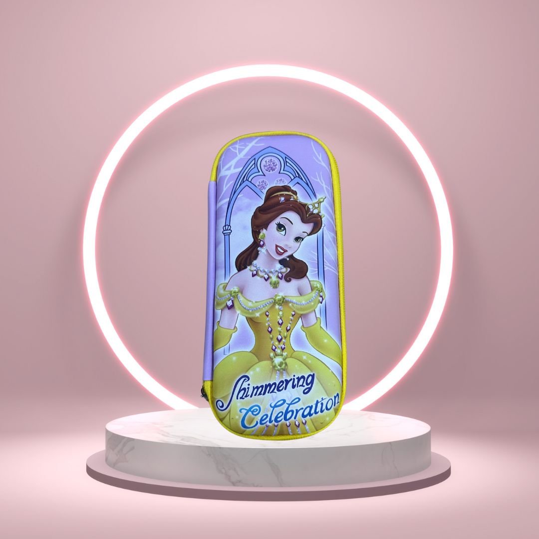Yellow Princess Charm zipper pouch featuring a charming princess design and zipper closure.