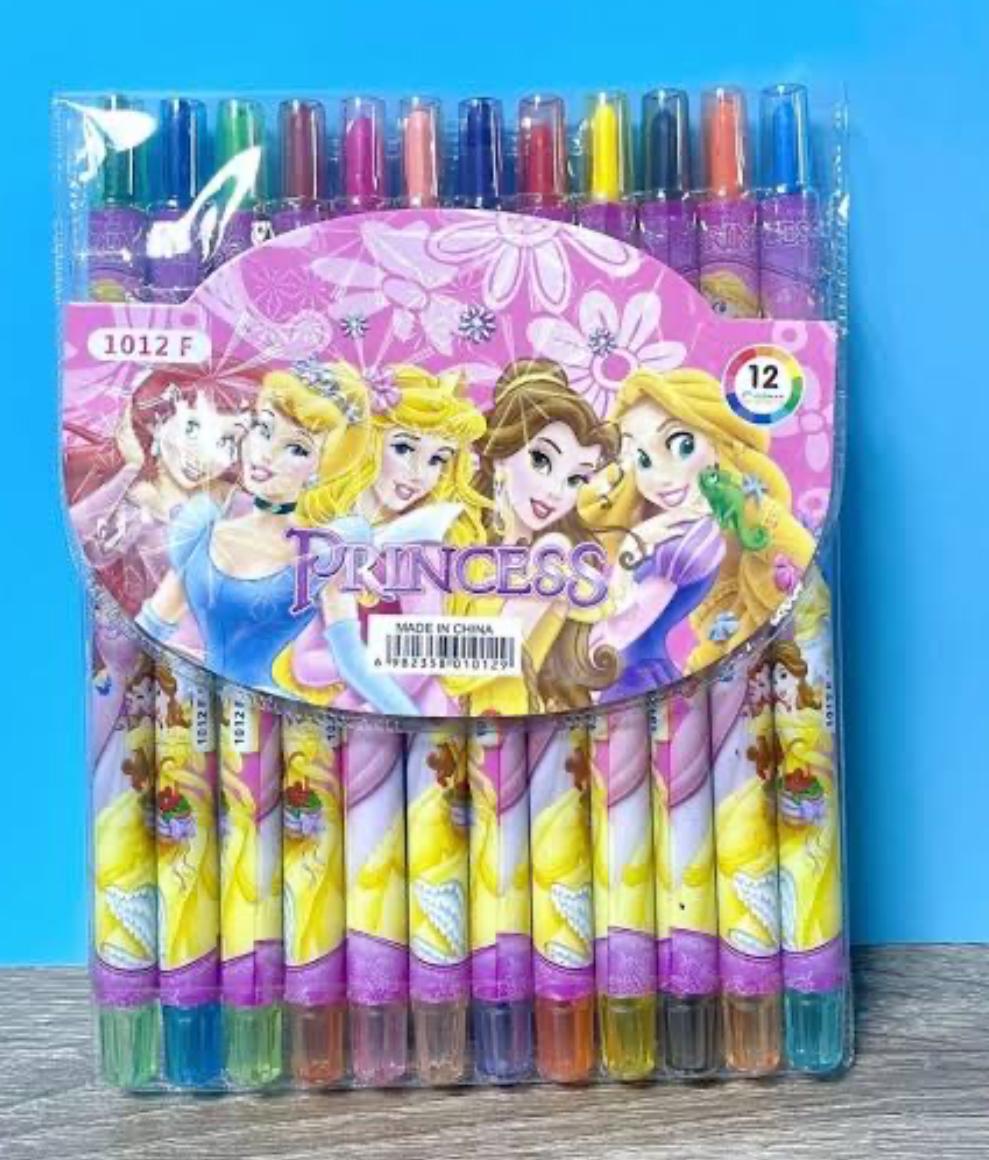 Set of Disney Princess crayons in packaging with a blue background