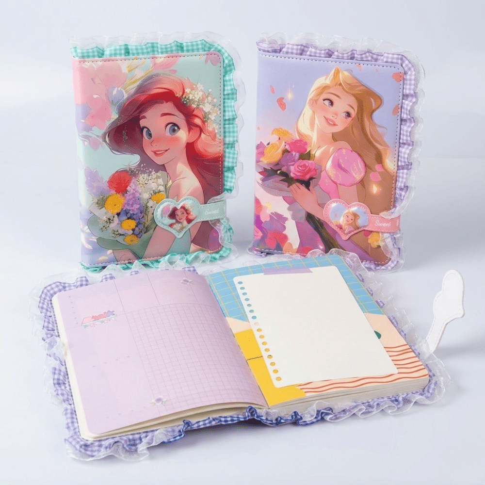 Princess Theme Magnetic Closure DiaryDiaryCrafty CuddleTwo Disney princess - themed notebooks with one open on a white backgroundPrincessDiary CuteStationery DiaryLovers JournalAddict NotebookLove GirlsDiary StationeryAddict AestheticStationery SchoolSupplies GiftForGirlsStationeryAddict