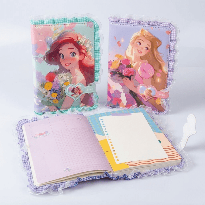 Princess Theme Magnetic Closure DiaryDiaryCrafty CuddleTwo Disney princess - themed notebooks with one open on a white backgroundPrincessDiary CuteStationery DiaryLovers JournalAddict NotebookLove GirlsDiary StationeryAddict AestheticStationery SchoolSupplies GiftForGirlsStationeryAddict