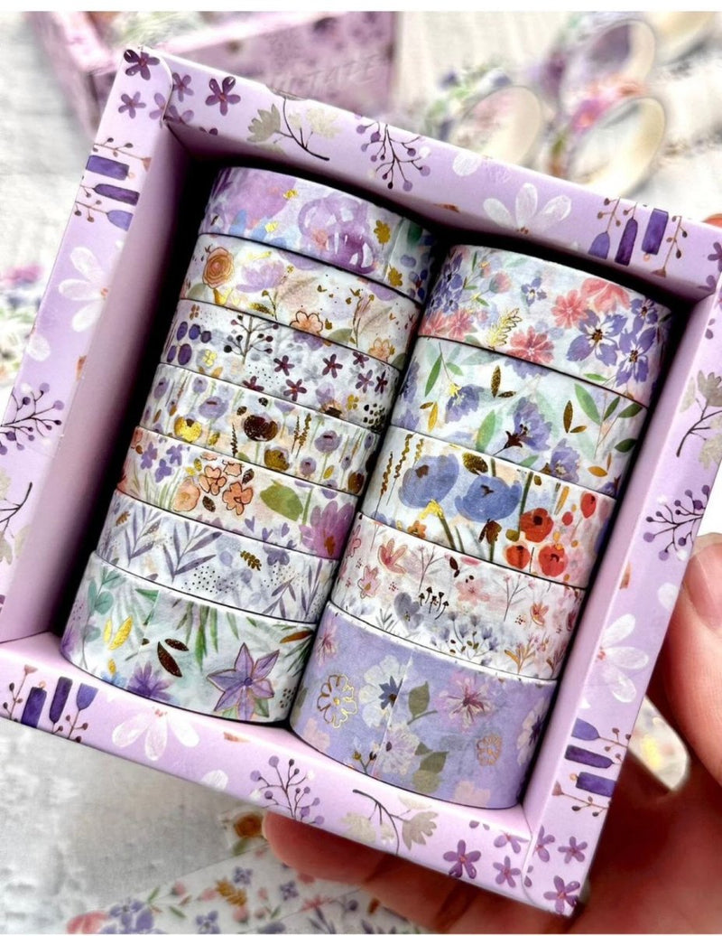 Purple Floral Washi Tape Set- 12 Rolls