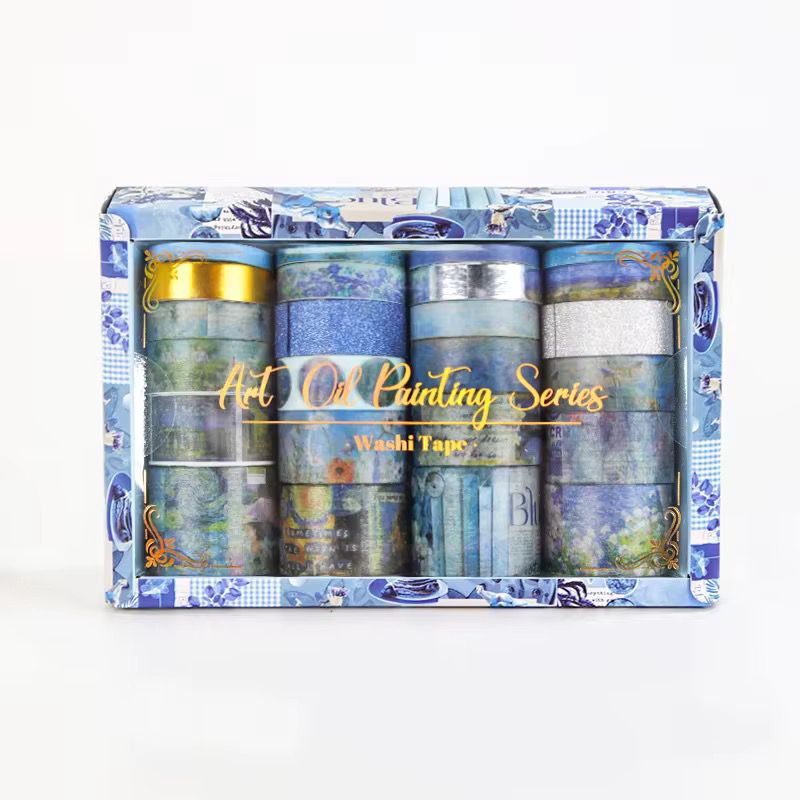 Set of washi tape rolls in a decorative box with &
