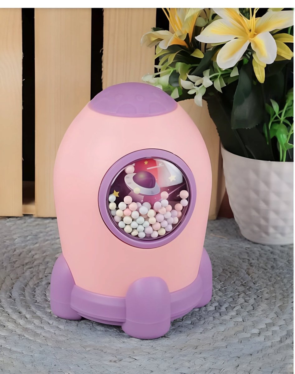 Rocket-shaped Pink piggy bank with digital passcode lock for kids