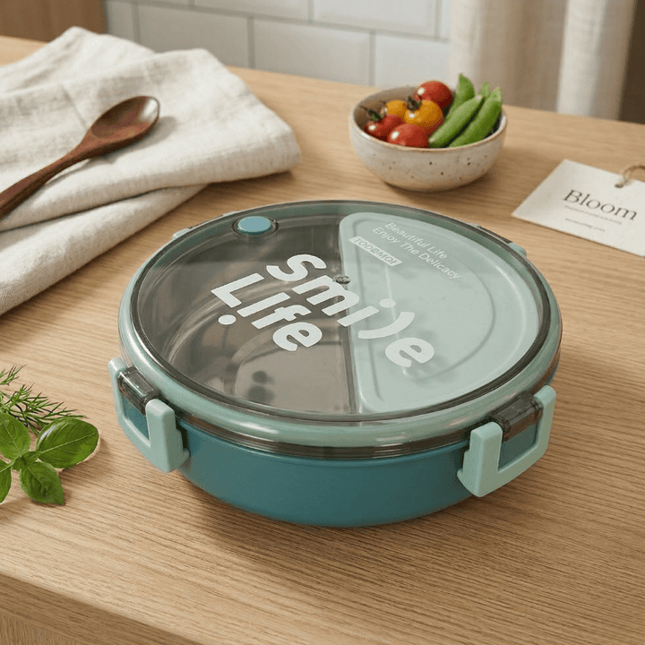 Round Stainless Steel Compartment Lunch BoxStainless Steel Lunch BoxCrafty CuddleTeal lunch container with &
