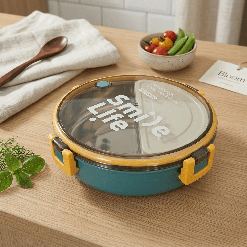 Round Stainless Steel Compartment Lunch BoxStainless Steel Lunch BoxCrafty CuddleGreen lunch box with &