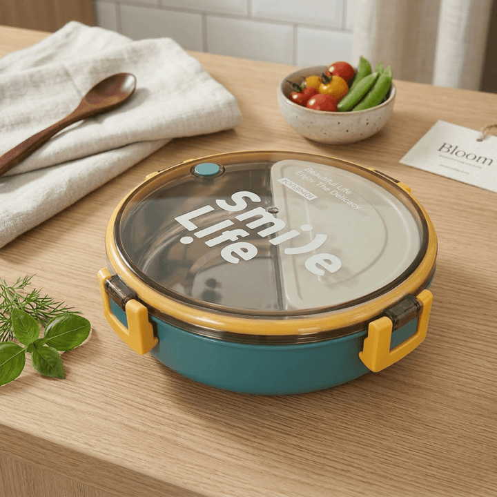 Round Stainless Steel Compartment Lunch BoxStainless Steel Lunch BoxCrafty CuddleGreen lunch box with &