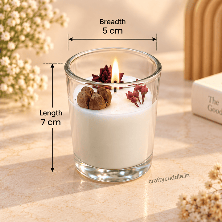 Scented Glass Jar Candle with Dried FlowersCandlesCrafty CuddleScented Glass Jar Candle with Dried Flowers1 PcScentedCandles CandleGiftSet DecorativeCandles HomeDecor FragranceCandles GiftSet CandleSet HomeDecorIndia FestiveGifting CraftyCuddle
