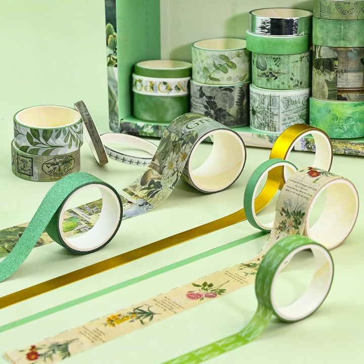 Secret Garden Floral Washi Tape Set - 24 RollsDecorative Washi TapeCRAFTY CUDDLECollection of decorative tape rolls with floral and nature - themed designs on a light green background.washitape washitapelove washitapeaddict washitapecollection journaling junkjournal artjournaling creativejournaling aestheticstationery stationerylovers papercrafts vintagestationery botanicalstationery