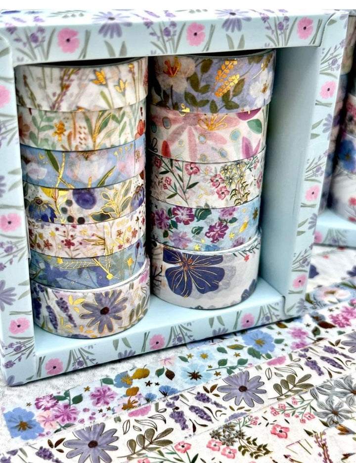 Sky Blue Floral Washi Tape SetCRAFTY CUDDLESet of floral - patterned washi tape rolls in a decorative box.