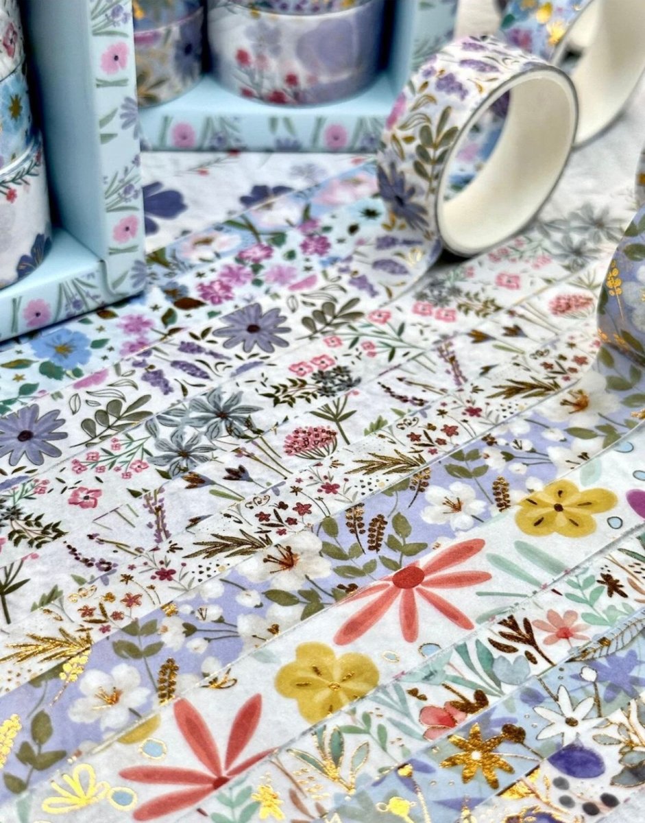 Sky Blue Floral Washi Tape SetCRAFTY CUDDLECollection of floral - patterned tape rolls on a surface