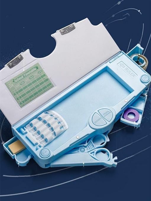 Open space-themed dual sided pencil box showing spacious inner compartment, durable lining, and collapsible design—ideal for organizing stationery, toys, or accessories.