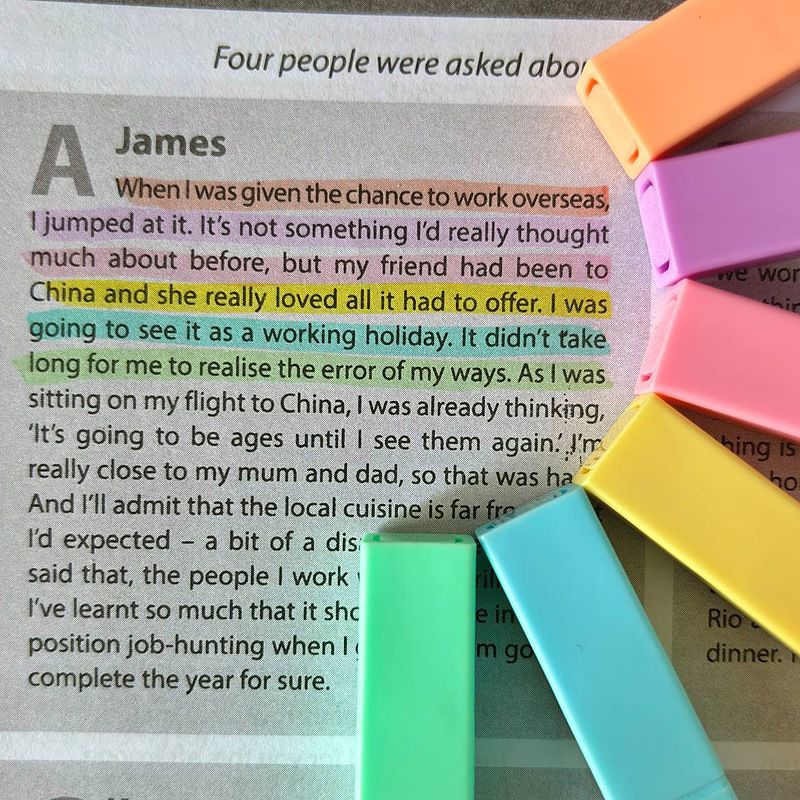 Soft Pastel Highlighters Pack of 6CRAFTY CUDDLEText with colorful highlighters on a printed document