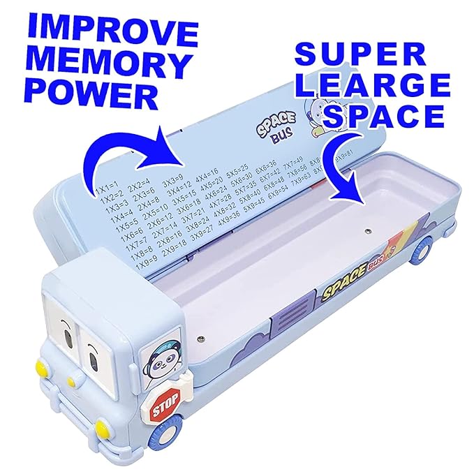 Double-decker compartments with superb large space inside Space Bus Pencil Box