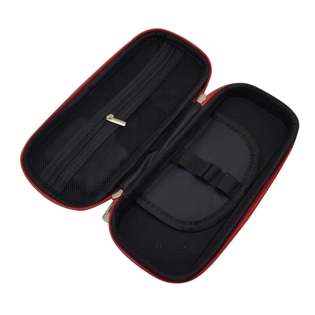 Open space pencil pouch showing built-in calculator and organized compartments for pens and stationery.