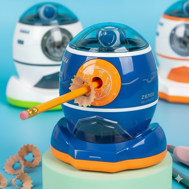 Space Rocket Manual Pencil SharpenerStationery > Erasers &amp; SharpenersCRAFTY CUDDLEBlue and orange pencil sharpener with a pencil being sharpened on a blue backgroundBlue &amp; OrangeKidsStationery CuteStationery KawaiiStationery SchoolSupplies StationeryAddict CartoonStationery BackToSchool StudyEssentials PastelStationery StationeryLove