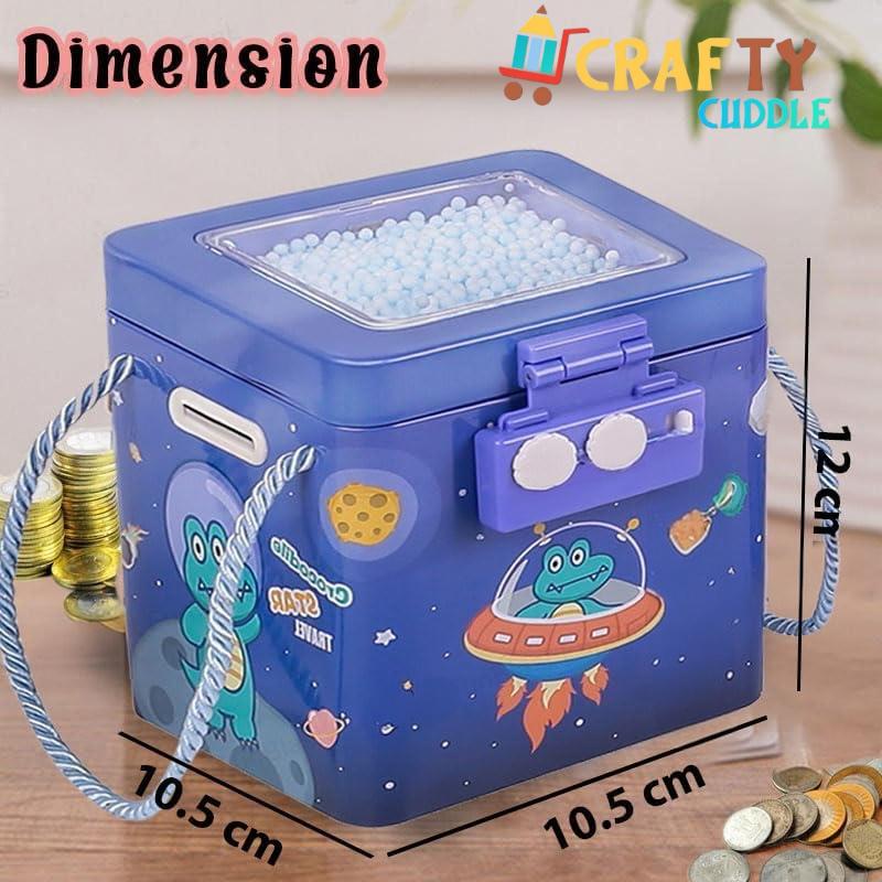 Space Theme Tin Piggy Bank with Passcode – Available in 10.5 cm and 12 cm Sizes, Secure and Fun Money Box for Kids