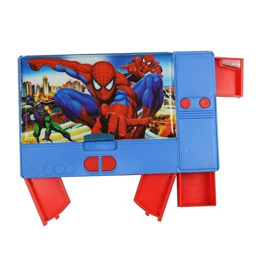 Spiderman multi-functional pencil box for kids with pop-out compartments and built-in sharpener