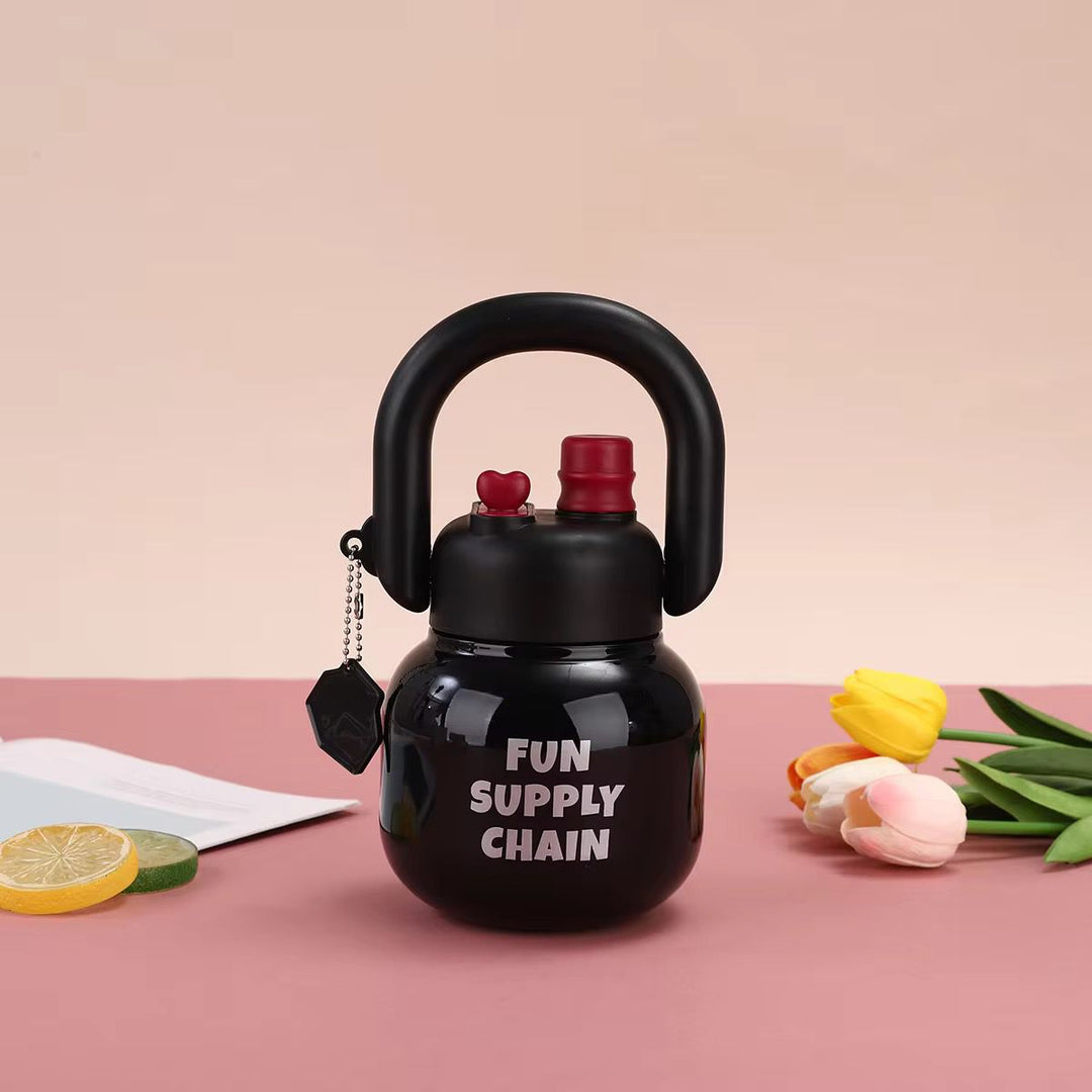Stainless Steel Wide Mouth Water BottleTumblersCRAFTY CUDDLEBlack kettlebell with &