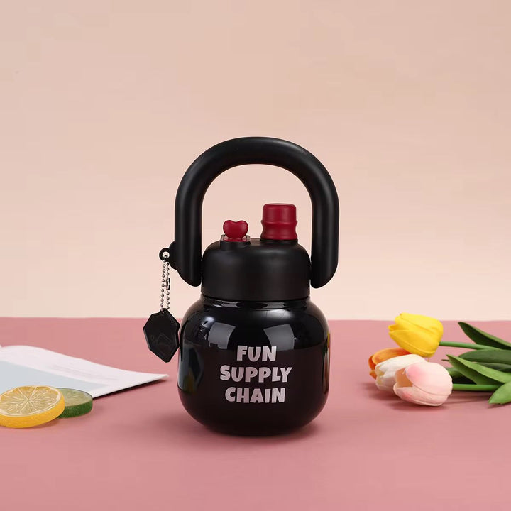Stainless Steel Wide Mouth Water BottleTumblersCRAFTY CUDDLEBlack kettlebell with &