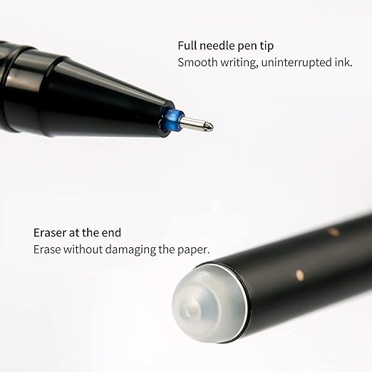 Pen with full needle tip and eraser at the end on a white background