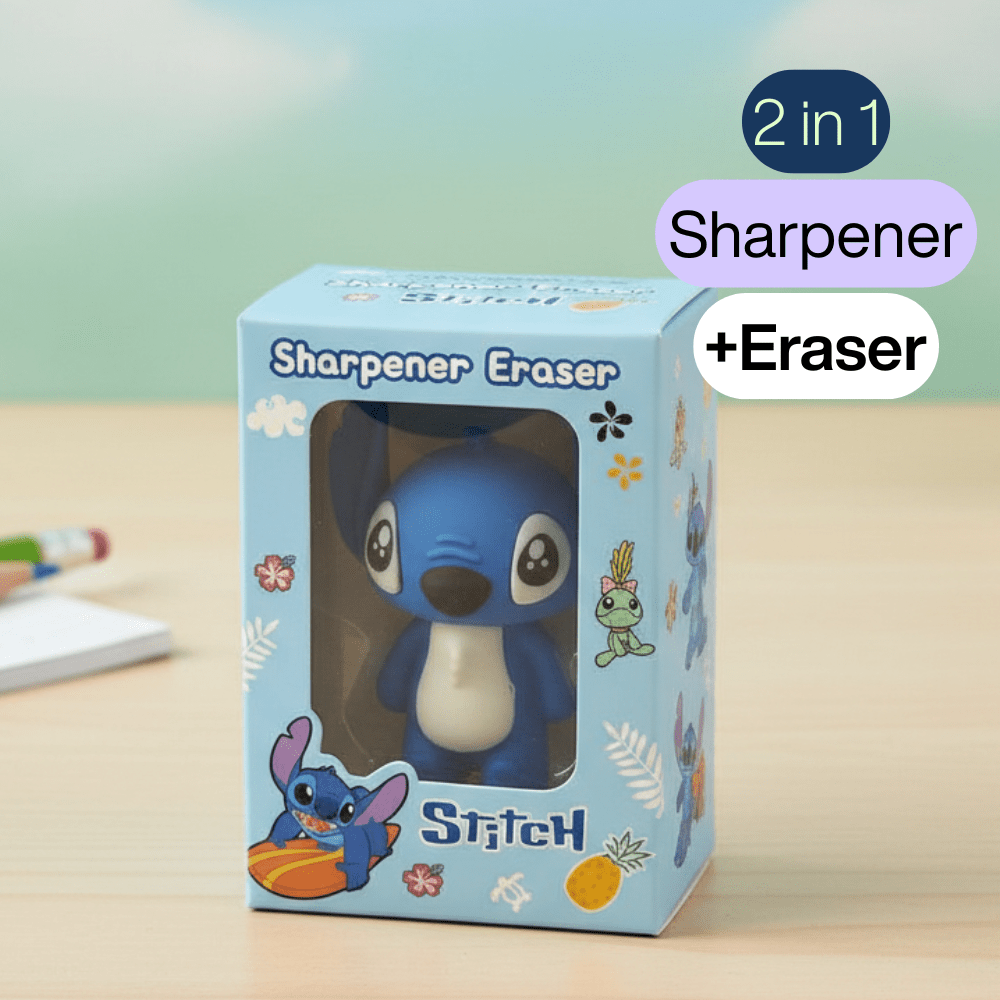 Stitch 2 - in - 1 Sharpener and EraserStationery > Erasers &amp; SharpenersCrafty CuddleBox of a 2 - in - 1 Sharpener and Eraser with Stitch design on a light background