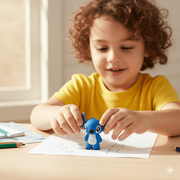 Stitch 2 - in - 1 Sharpener and EraserStationery > Erasers &amp; SharpenersCRAFTY CUDDLEChild playing with a blue toy eraser on a table