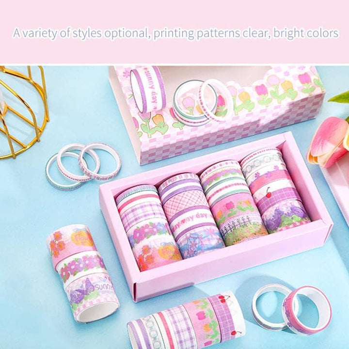 Close-up of washi tapes with colorful flower patterns