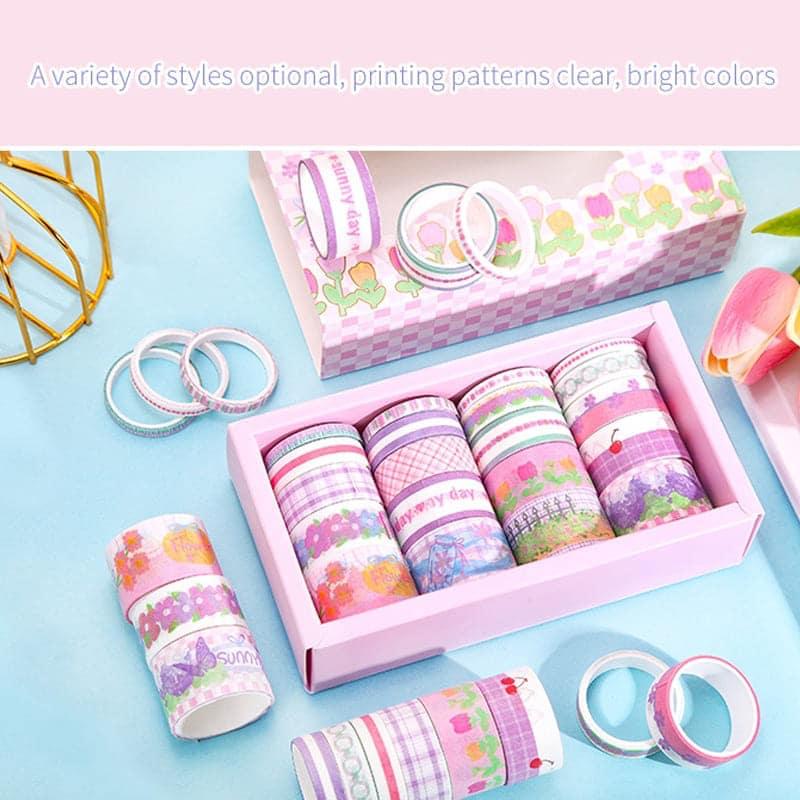 Close-up of washi tapes with colorful flower patterns