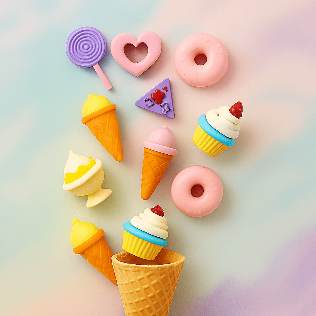 Sweet Dessert Erasers SetErasersCRAFTY CUDDLEColorful ice cream - themed erasers on a pastel background