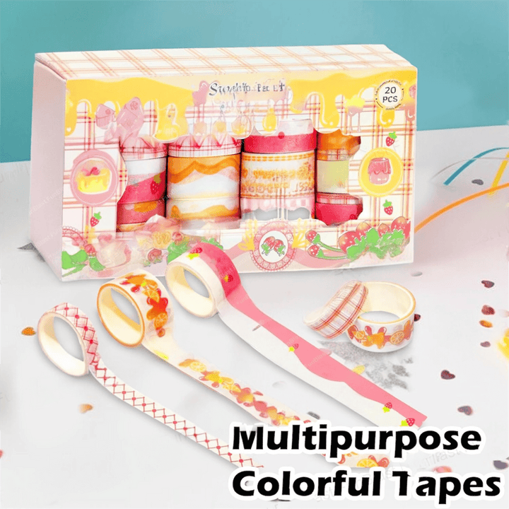 Multipurpose colorful washi tape rolls used for journaling, scrapbooking, decorating, and DIY crafts