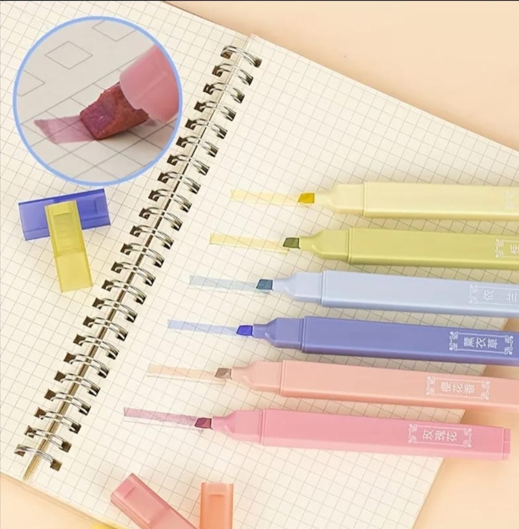 Scented neon highlighter set (6), vibrant colors with smooth ink and sweet aroma—perfect for creative use.