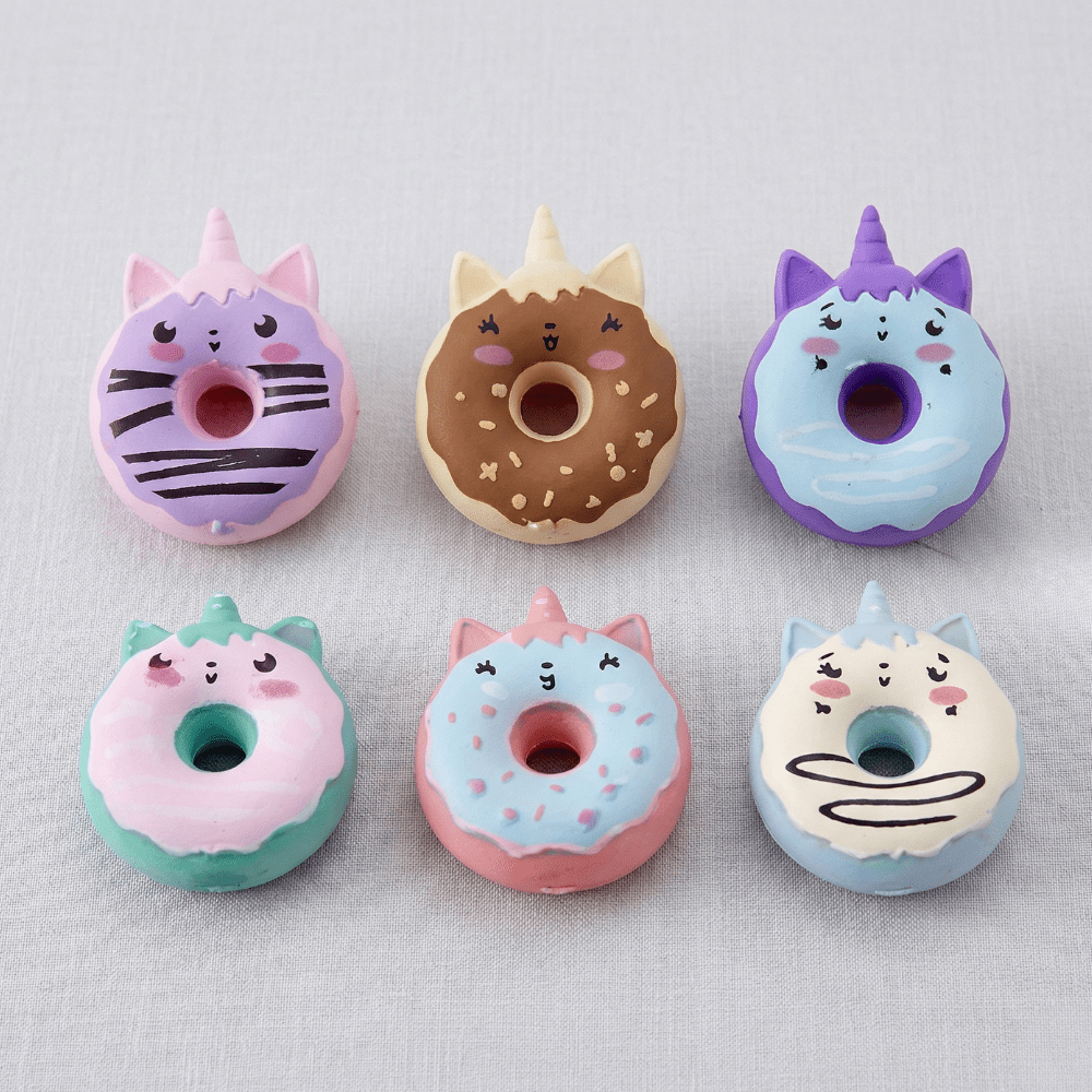 Sweet &amp; Squishy Donut ErasersCrafty CuddleSet of six colorful donut - shaped erasers with animal faces on a light gray backgroundDonut Eraser-11