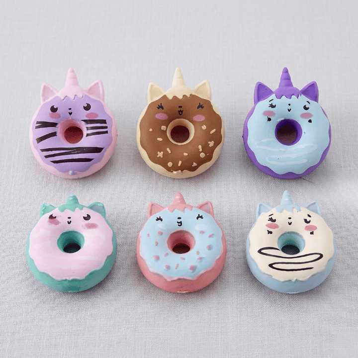 Sweet &amp; Squishy Donut ErasersCrafty CuddleSet of six colorful donut - shaped erasers with animal faces on a light gray backgroundDonut Eraser-11