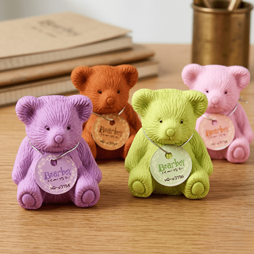 Teddy Bear Eraser &amp; SharpenerCrafty CuddleFour colorful teddy bears on a wooden surface with books in the backgroundTeddy Eraser Sharpener-11