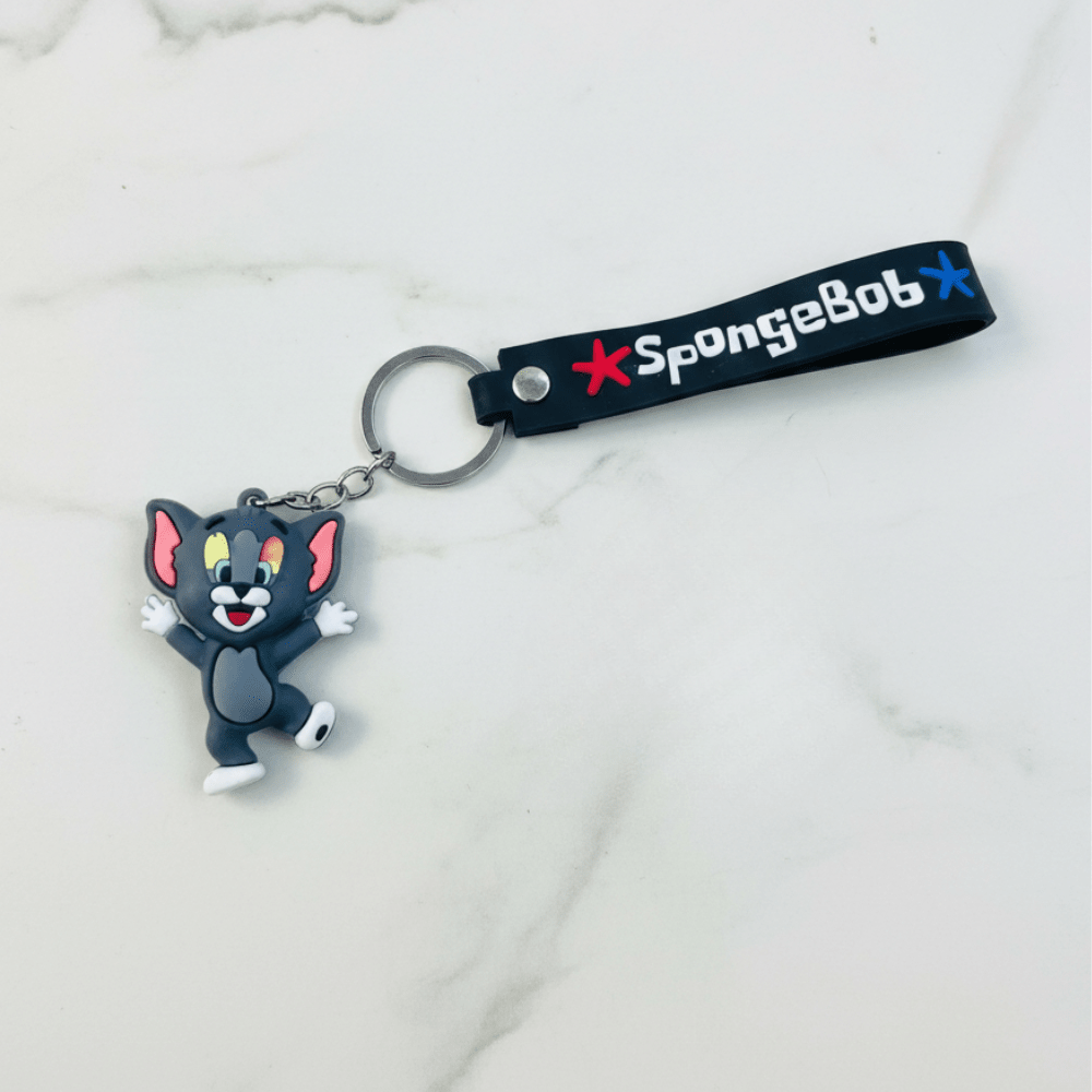 Tom &amp; Jerry Cartoon Silicone KeychainKeychainsCRAFTY CUDDLEKeychain with cartoon character and SpongeBob logo on a white background2 (1 Tom &amp; 1 Jerry)TomAndJerry CartoonKeychain CuteKeychain KeyringLove BagCharms AnimeAccessories KidsAccessories ReturnGiftIdeas TrendyKeychains GiftForKids
