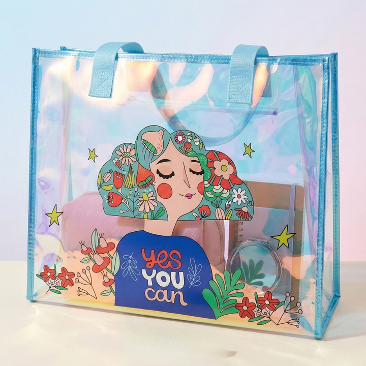 Transparent Holographic Kids Tote BagKids BagsCrafty CuddleTransparent tote bag with colorful design and &