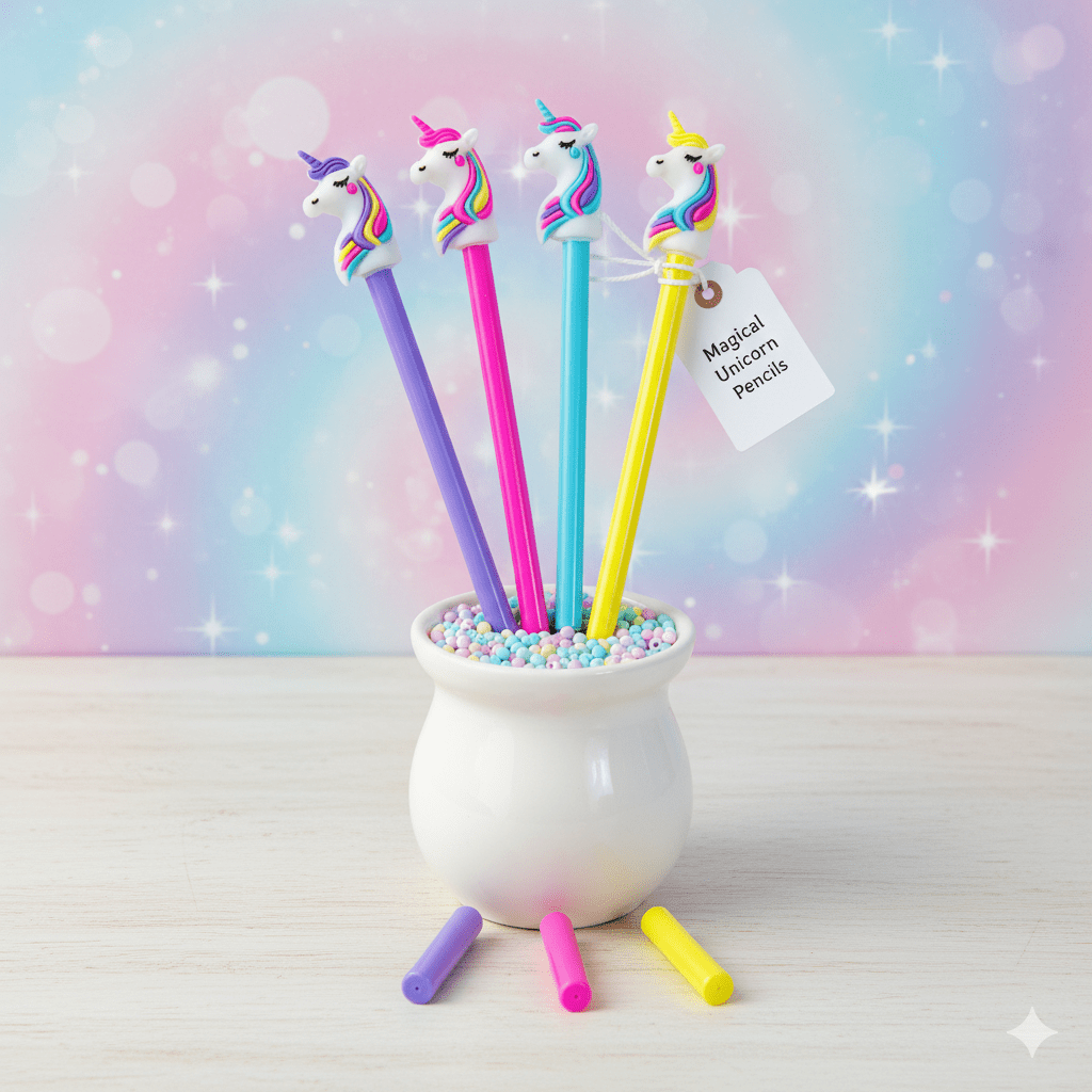 Unicorn Infinity PencilPencilCRAFTY CUDDLEColorful unicorn - themed pencils in a holder with a sparkly background1