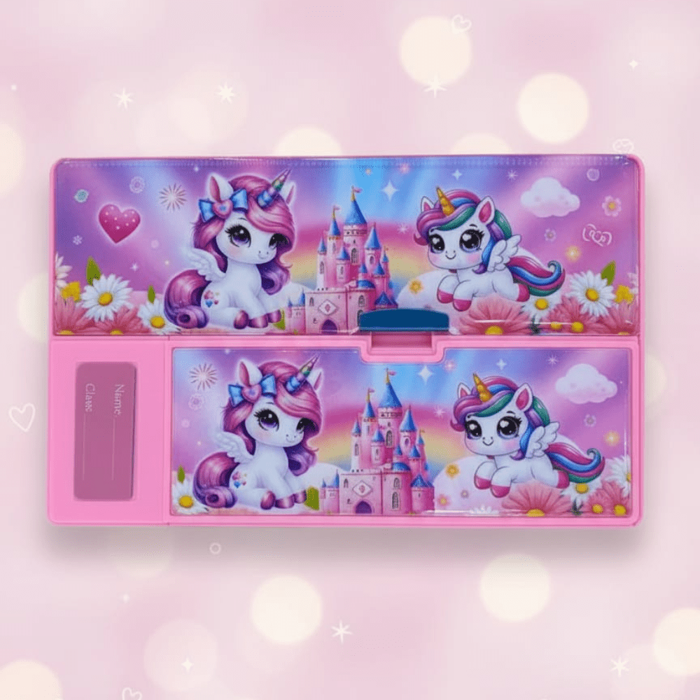 Unicorn Jumbo Pencil BoxJumbo unicorn pencil boxCRAFTY CUDDLEColorful pencil case with unicorn design on a pink backgroundUnicorn Jumboback to school suppliescolorful pencil box
