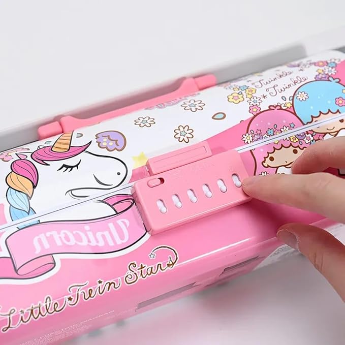 Unicorn Passcode Pencil BoxUnicorn Pink Pencil BoxCRAFTY CUDDLEPink pencil case with cartoon designs and a hand opening itkidsessentialspencilboxforkids