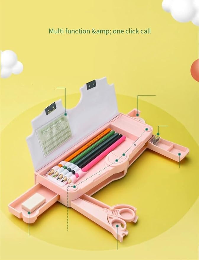Unicorn pink pencil box for girls – 245x100x35mm multi-functional stationery box with one-click automatic mechanism (AMP), perfect for kids