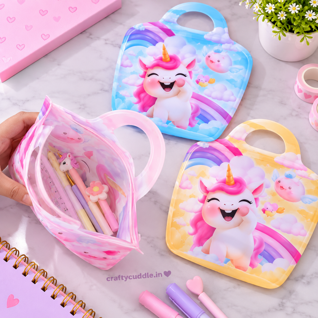 Unicorn Printed Pouch with HandlePencil PouchCrafty CuddleUnicorn Printed Pouch with Handle1kids pencil pouch transparent pencil case cartoon stationery pouch cute zipper pouch kids stationery organizer clear pencil pouch school supplies pouch kawaii stationery pouch travel stationery pouch kids pencil case