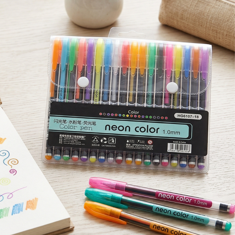 Vibrant Neon Gel Highlighter Pens - Pack of 18