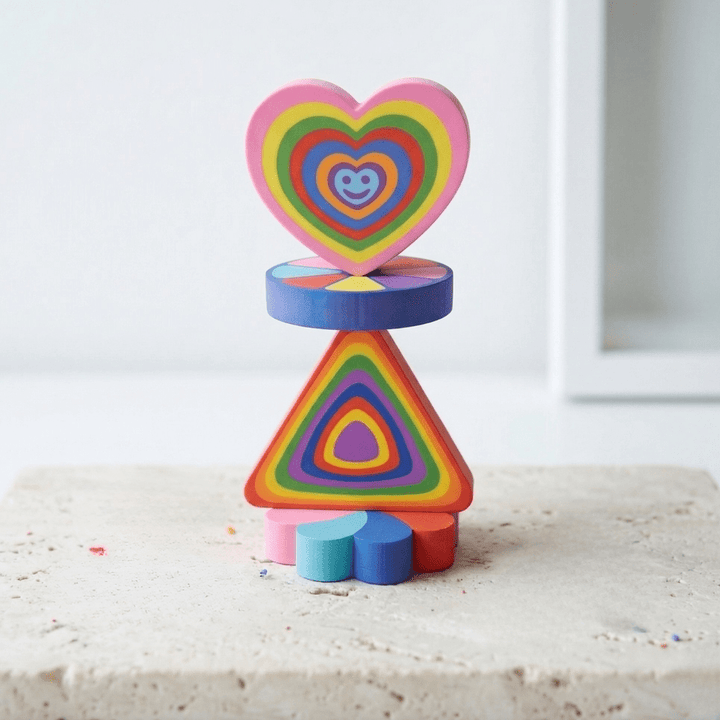 Vibrant Rainbow ErasersCrafty CuddleColorful erasers with heart and geometric shapes on a white surfaceRainbow Erasers-44