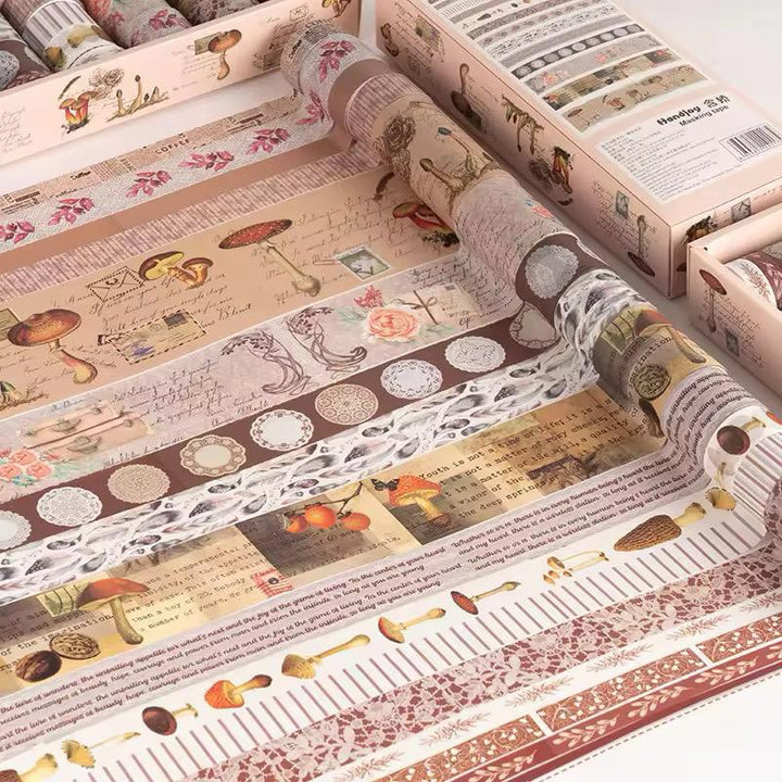 Vintage Floral Washi Tape Set - 18 RollsDecorative Washi TapeCRAFTY CUDDLECollection of decorative paper rolls with vintage designs on a white backgroundMushroom Boxwashitape washitapelove washitapeaddict floralstationery vintagestationery botanicalstationery journaling junkjournal scrapbooking artjournaling creativejournaling aestheticstationery stationerylovers
